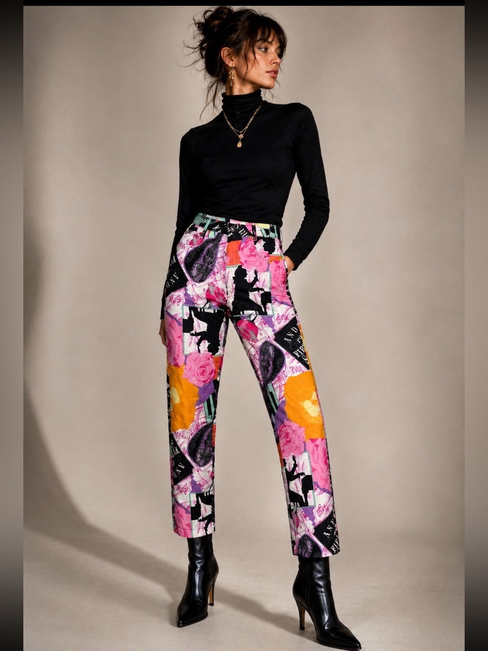 Vintage 90s Vertigo Paris Beethoven Music Pop Art Pants Made in France XS 00